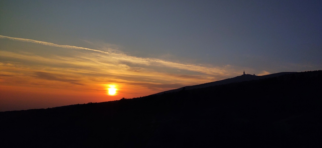 A Mont Ventoux sunset from our motorhome wild camping spot lower on the slopes