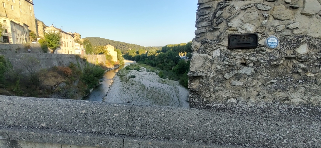 Flood marker on bridge Vaison la Romaine France