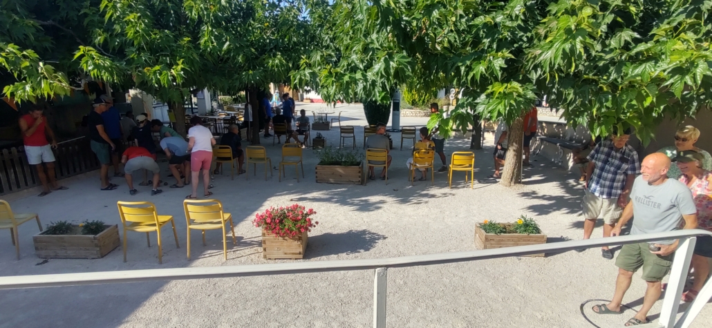 Petanque players at campsite