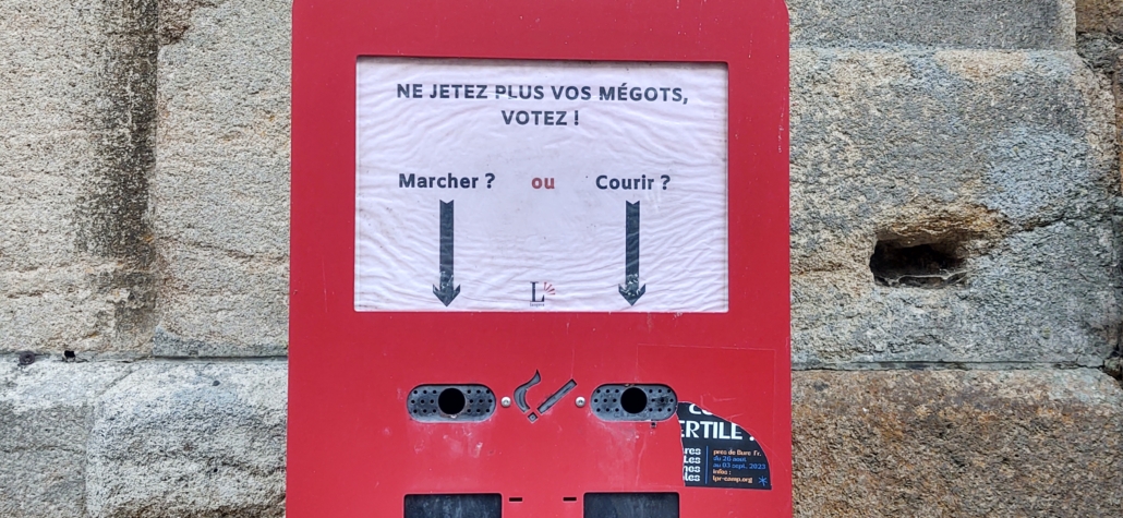 Cigarette butt disposal in Langres. The two choices are a way of 'voting' to encourage people to use it