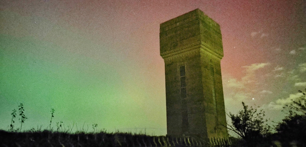 Northern lights and Swingate water tower