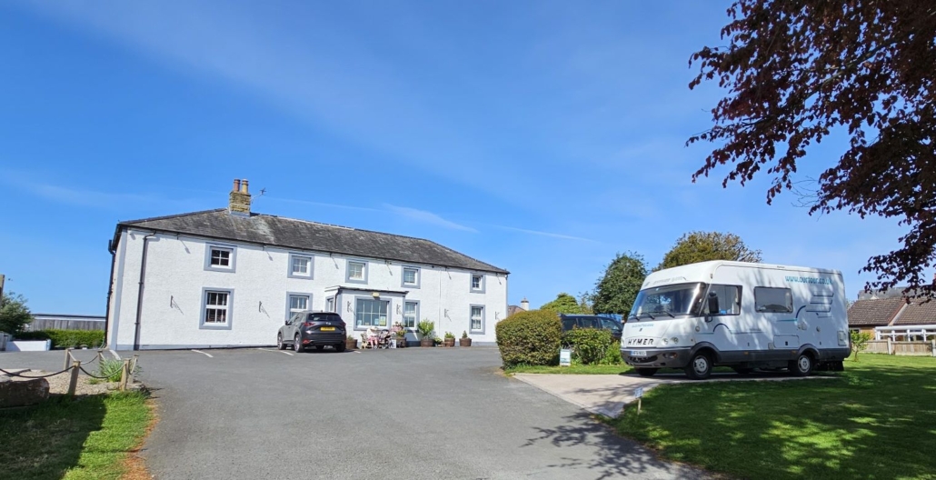 Motorhome parked in front of a house in Gretna, Scotland