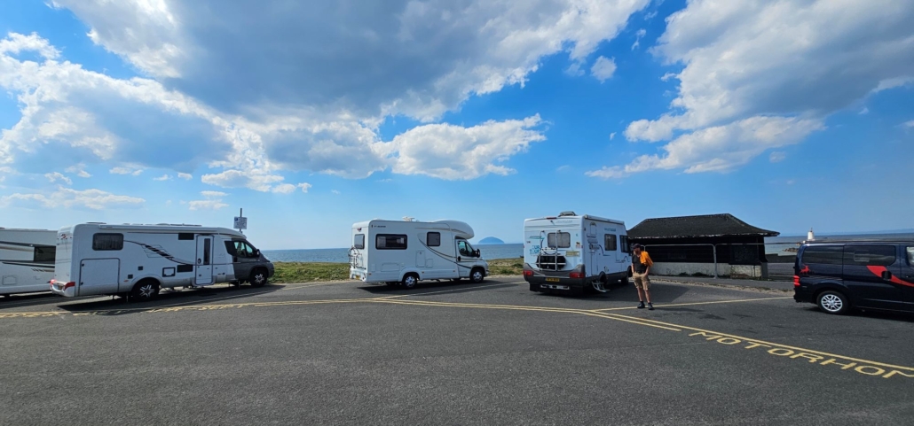 motorhomes in a car park in Girvan
