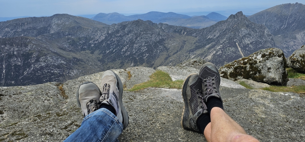 What a wonderful view to see off a packet of Cheese and Onion to! Goatfell summit.
