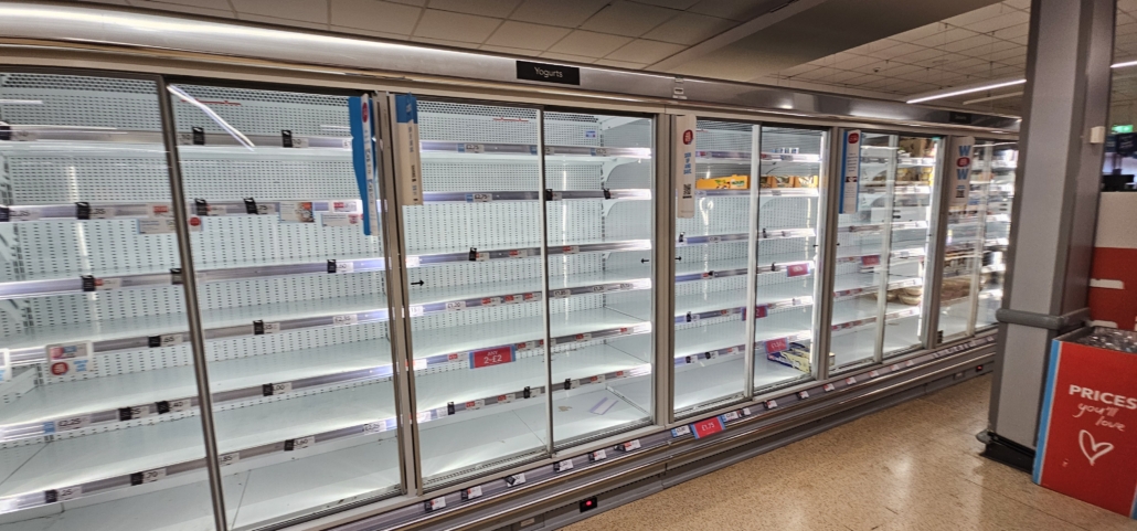 Empty food chiller in supermarket