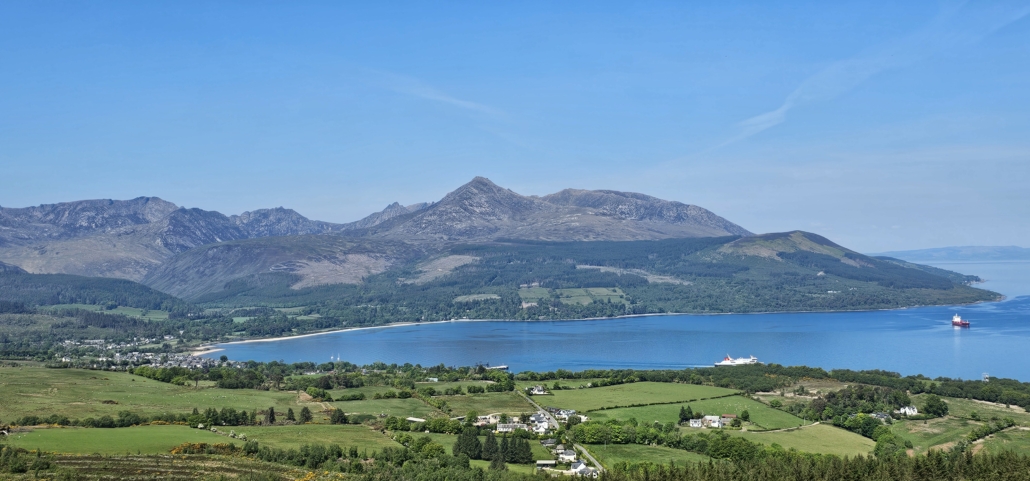 View over Brodick bay to the mountains