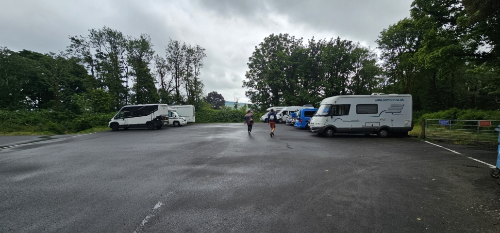 Motorhomes campervans mountain rescue car park Brodick Arran