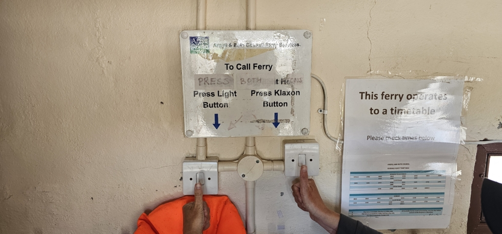 Instructions for requesting the Easdale ferry. It sails about every 30 minutes.