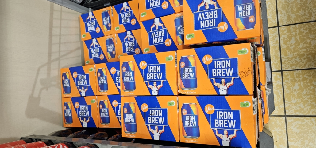 Boxes of Iron Brew copy in Aldi