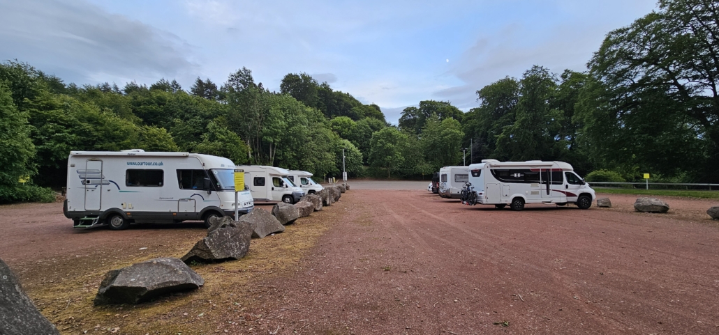 Tolerated overnight motorhome parking at New Lanark Visitor's centre.