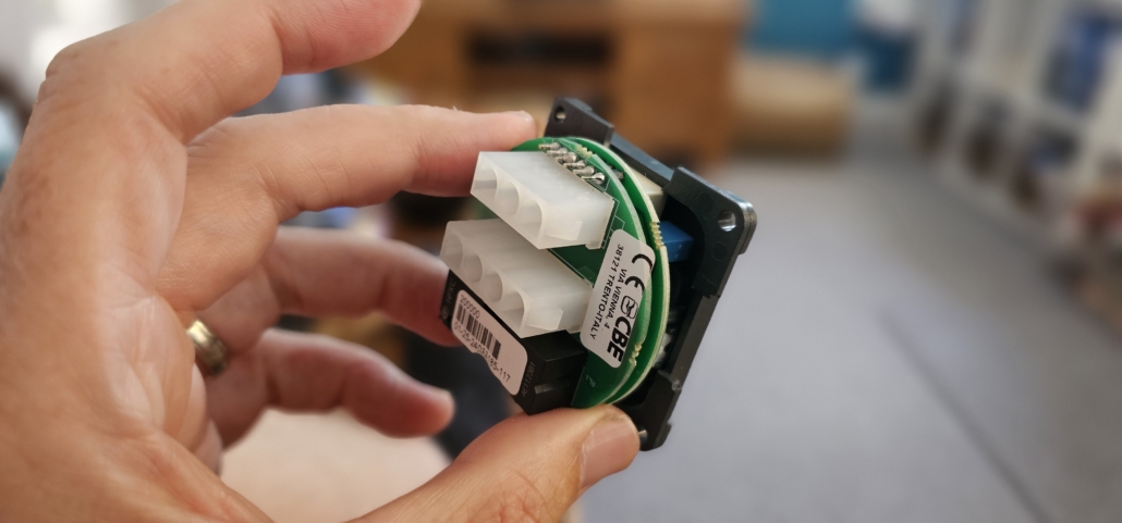 The rear view of the Hymer electric step switch with circuit board and connectors